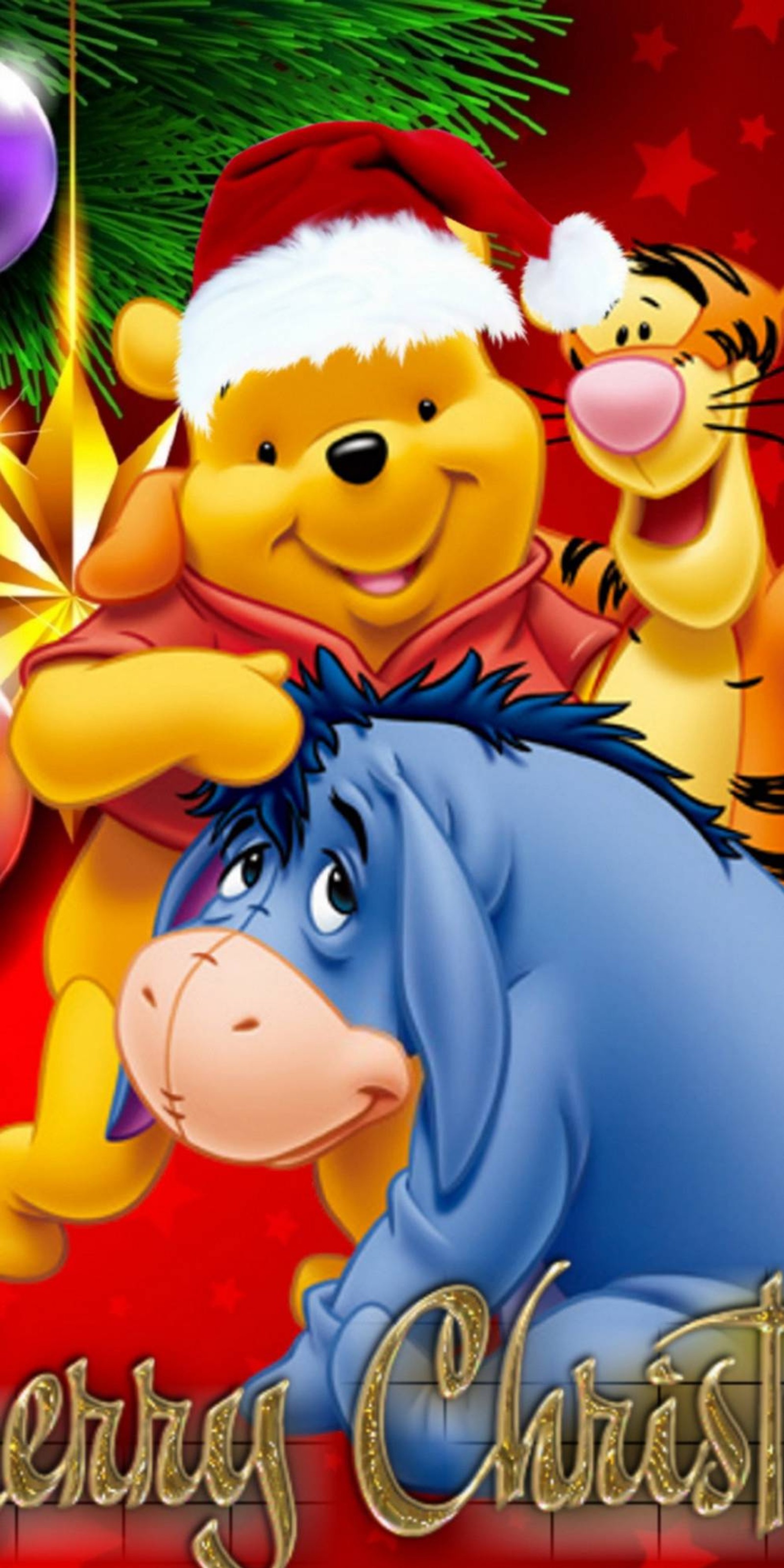 Tarjeta navideña de winnie the pooh con winnie y sus amigos (pooh, disney)