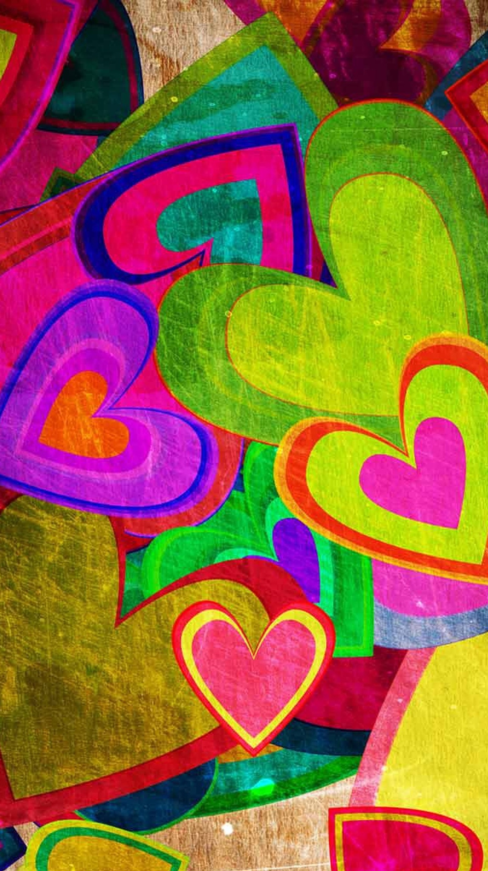 A close up of a painting of many hearts on a table (abstract, hearts)