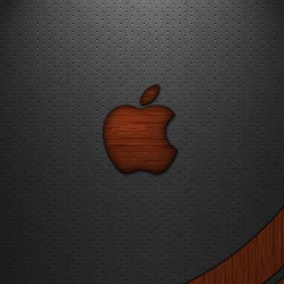 Elegantes Apple-Logo auf strukturiertem Leder- und Holz-Hintergrund