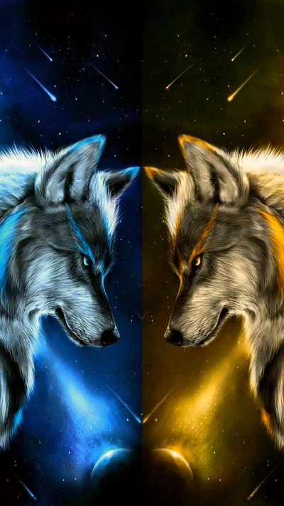 loup, loups, bleu, jaune