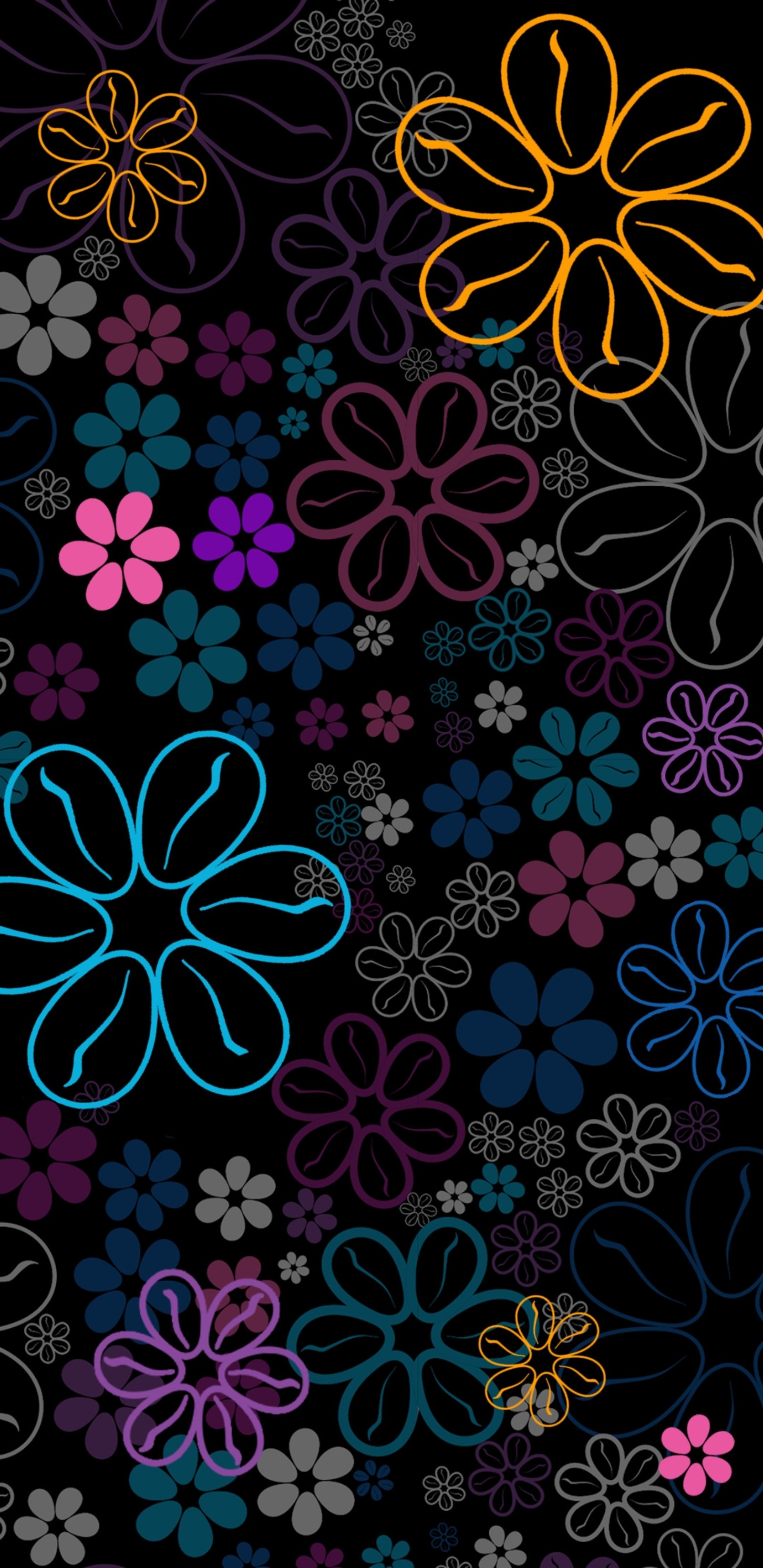 A close up of a black background with a bunch of flowers (floral, flower)