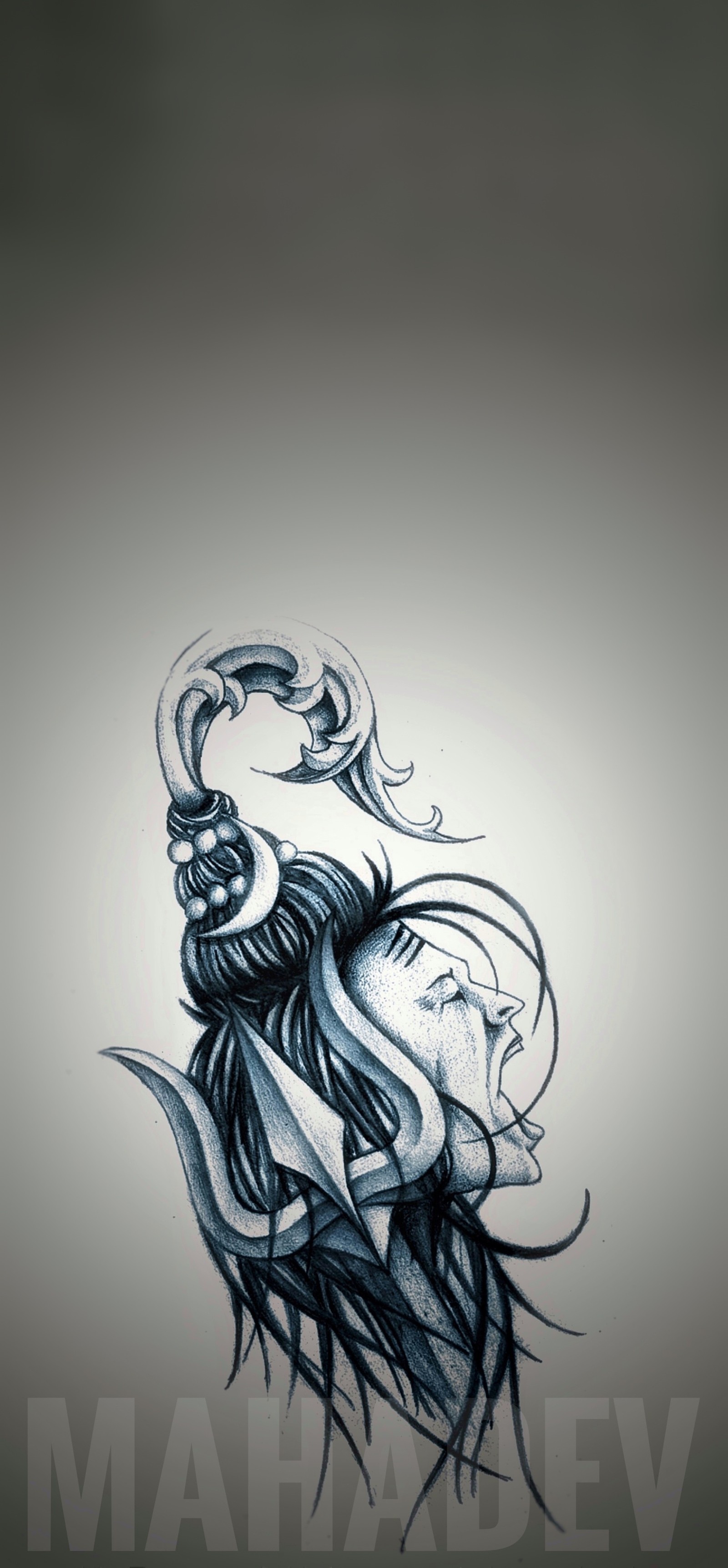 A drawing of a woman with a long hair and a snake on her head (harhar, mahadev, shiv, shiva)