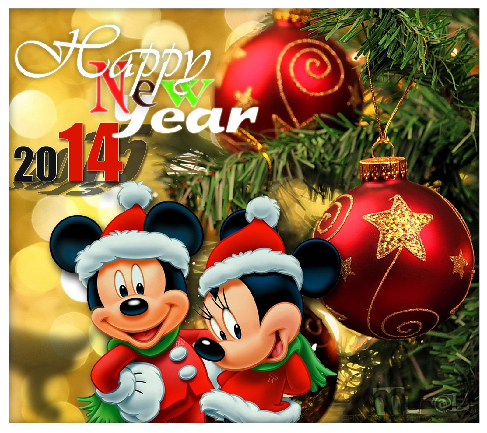 Mickey and minnie mouse christmas card with a happy new year message (2013 2014, merry cristimas, murad, new year, yeni il)