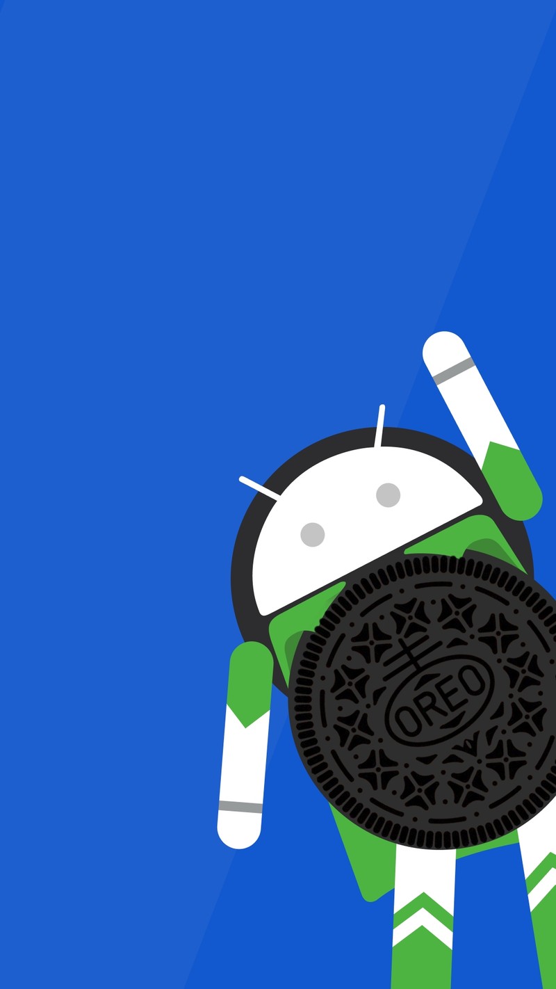 Логотип android oreo на синем фоне с белым и зеленым орео (android, андроид для 201718, орео, система, версия орео)