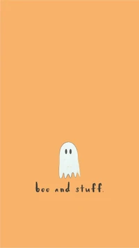 Cute ghost with the text "boo and stuff" on an orange background.