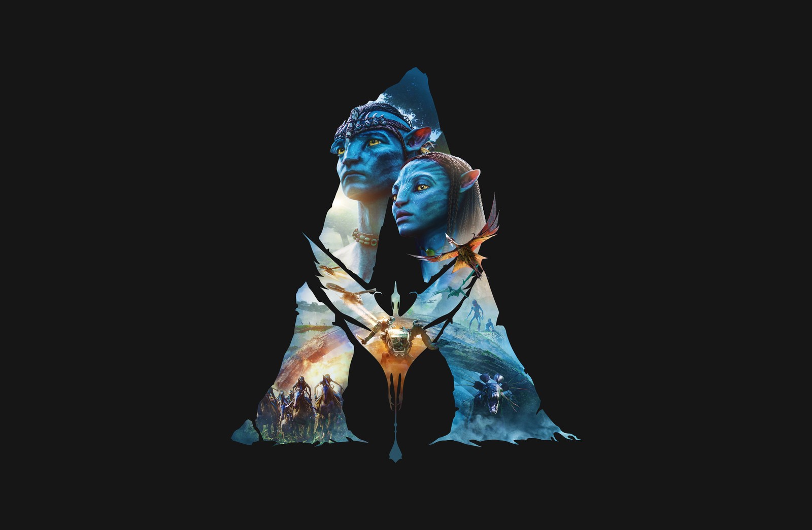 A close up of a clock with a woman and a man on it (avatar the way of water, dark background, avatar 2, 2022 movies, 5k)