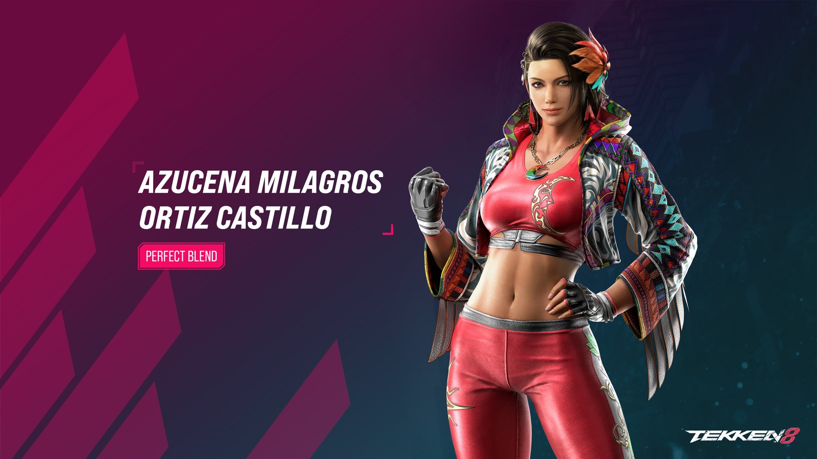 A woman in red leather pants and a jacket with a sword (tekken 8, azucena ortiz, games, 4k wallpaper)