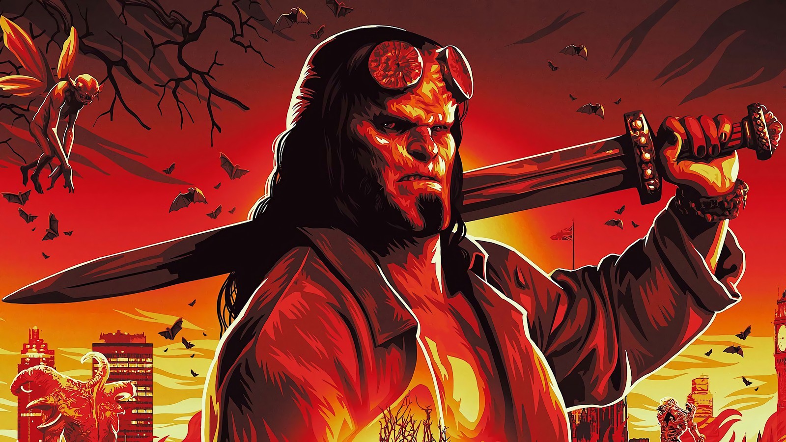 Скачать обои хеллбой, hellboy, меч, хеллбой 2019, hellboy 2019