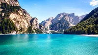 Lac Pragser Wildsee : Lac alpin serein entouré de montagnes majestueuses