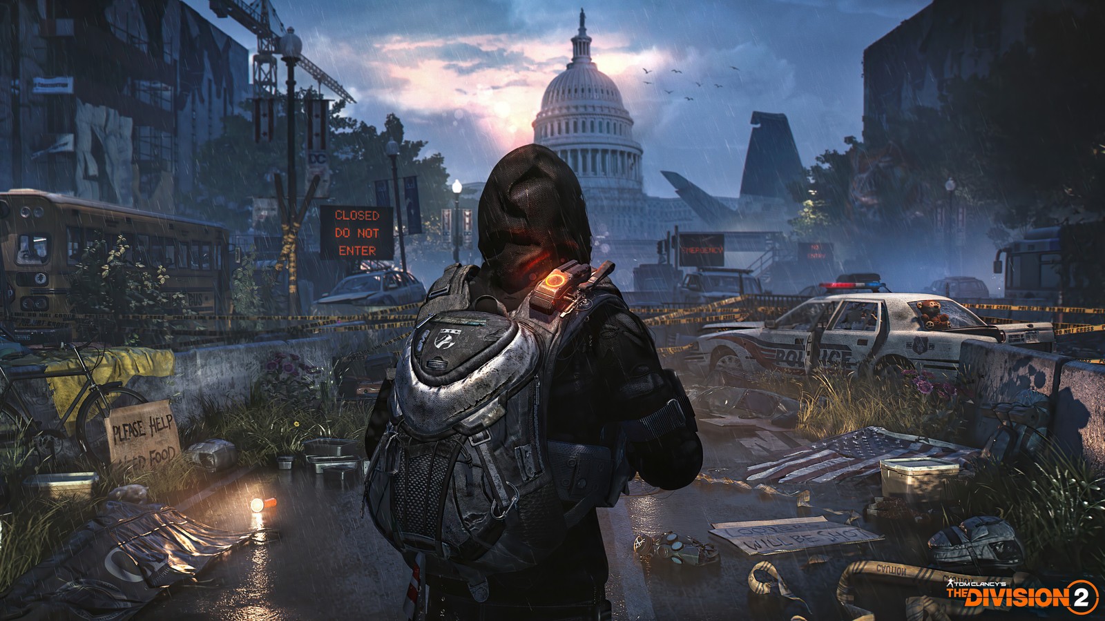 Un homme en veste noire tenant une arme dans la ville (tom clancys, tom clancys the division 2, the division 2, jeu vidéo, agent)