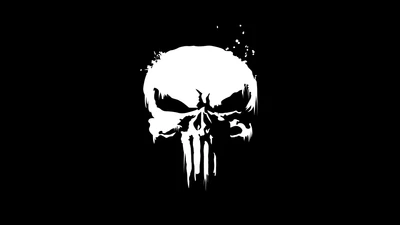 Das Punisher-Logo: Monochromes Schädel-Design auf schwarzem Hintergrund