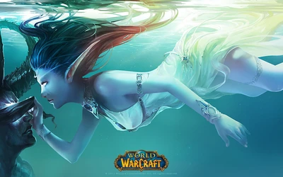 Иллидан Ярость Бури и мифическая сирена под волнами в иллюстрации World of Warcraft