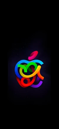 Symbole de pomme vibrant avec des effets visuels bleu électrique et magenta