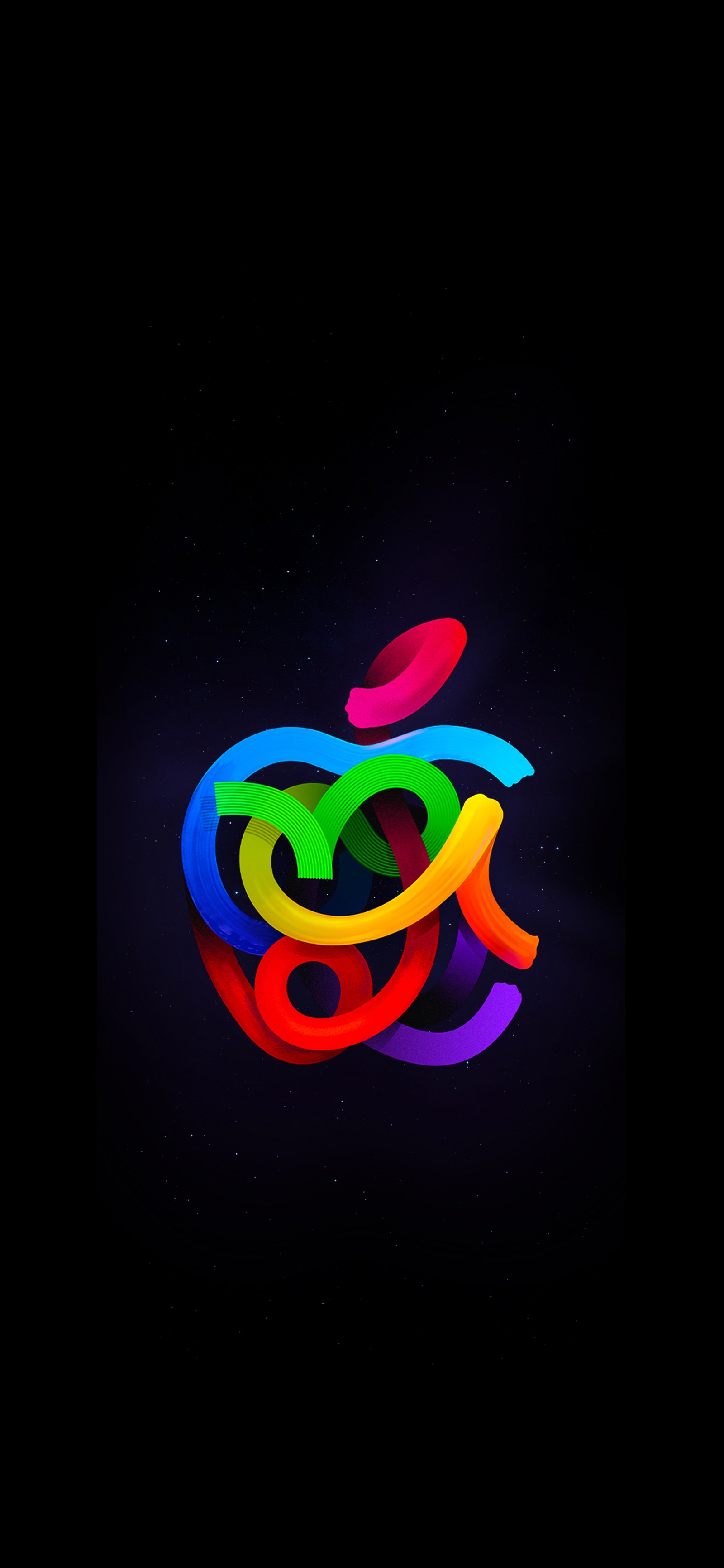 Un gros plan d'un logo apple coloré sur fond noir. (lumière, pommes, fruit, art, gaz)