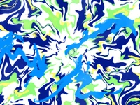 Symmetrical Azure Swirl: Electric Blue and Green Abstract Pattern