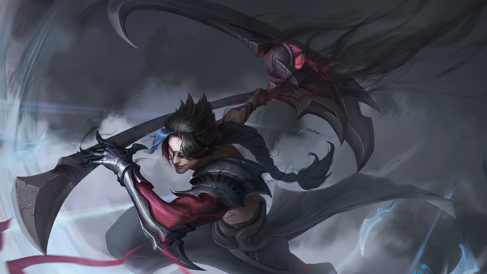 A man with a sword and a demon on his back (kayn, lol, league of legends, video game)