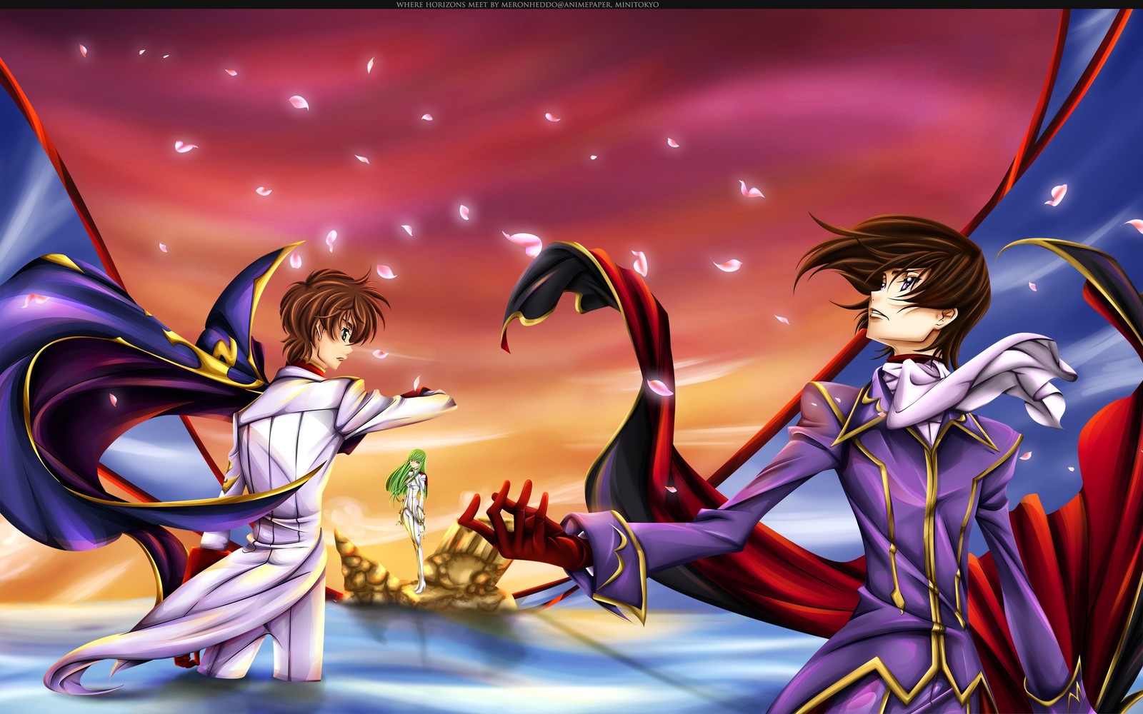 Téléchargez le fond d'écran kururugi suzaku, suzaku kururugi, lelouch lamperouge, kallen stadtfeld, cartoon