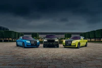 Rolls Royce Black Badge Collection at Goodwood Festival of Speed 2022: Cullinan, Dawn, and Ghost in striking colors.