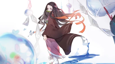 Nezuko Kamado in einer ruhigen, ätherischen Landschaft aus Demon Slayer: Kimetsu no Yaiba.