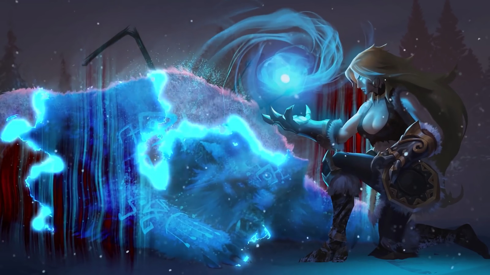 Une femme en tenue bleue tenant une baguette et une sphère lumineuse (macha, masha, mlbb, mobile legends, ml)