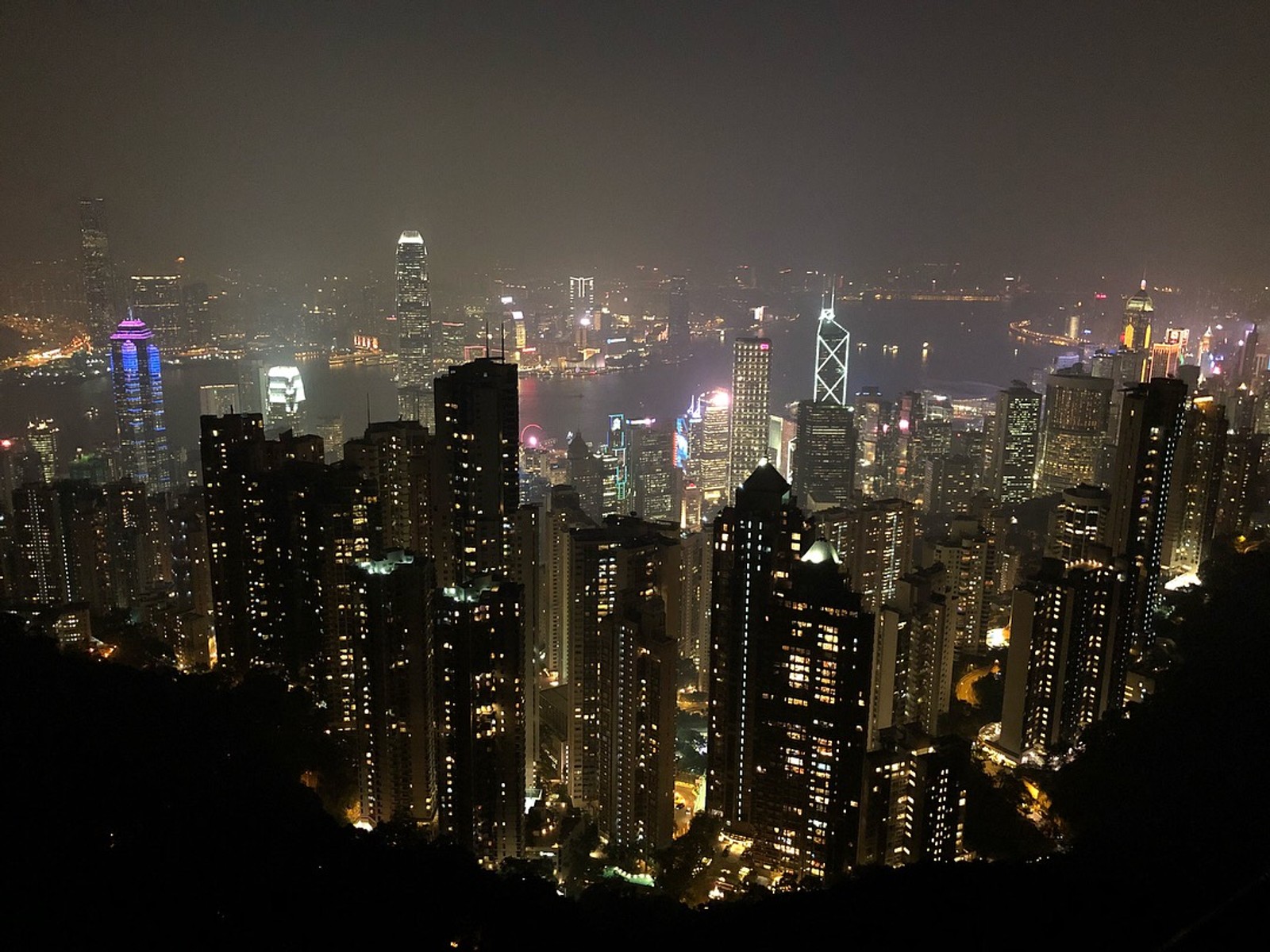 Скачать обои гонконг, hong kong, гавань виктория, виктория пик, victoria peak