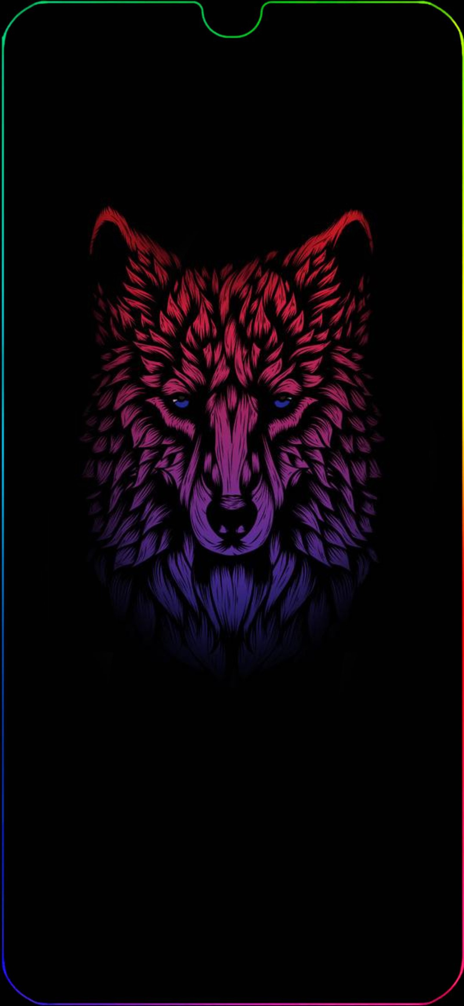 Близкий план телефона с цветным волком на нем (amoled wolf, рама)