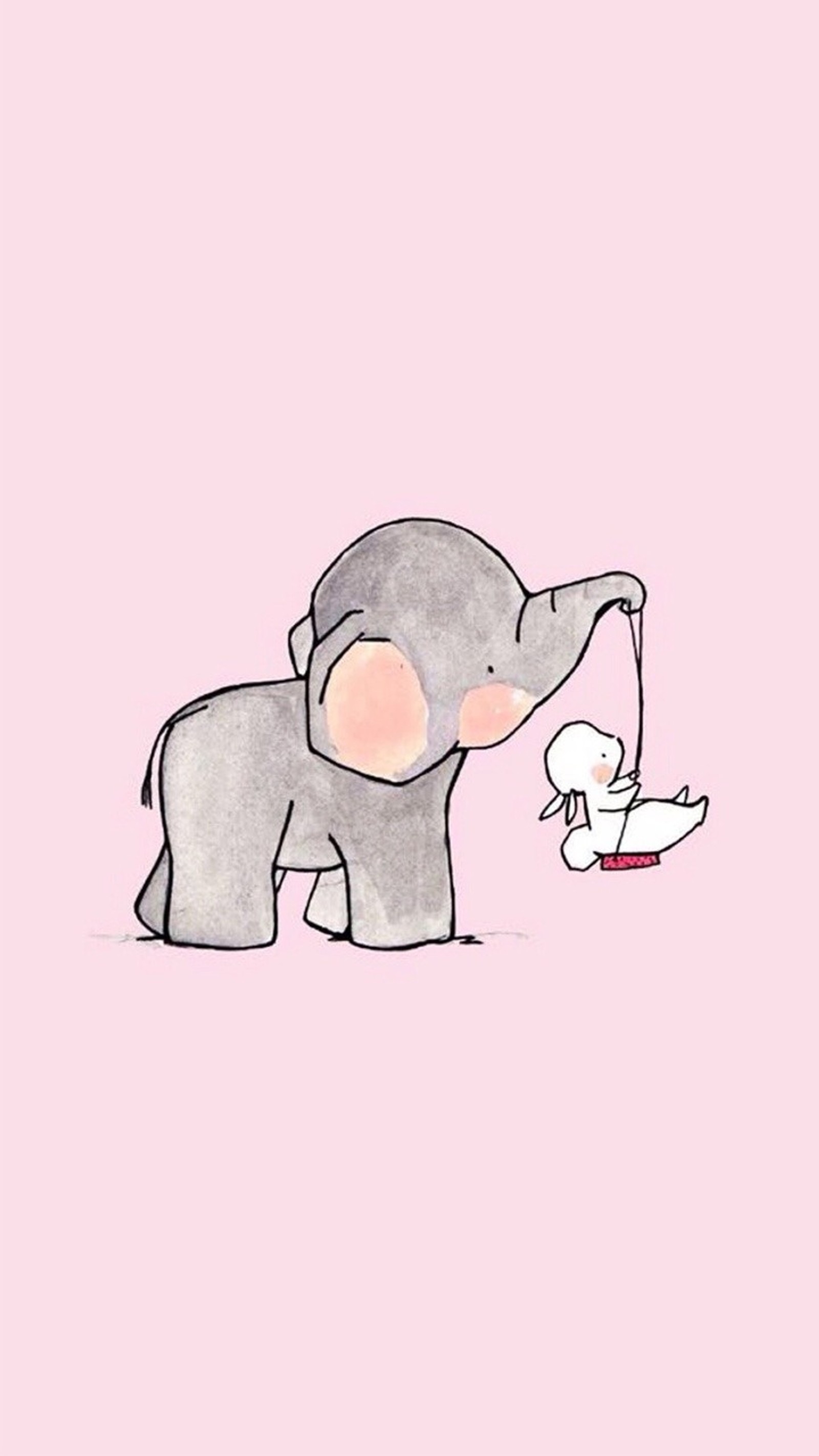 A cartoon elephant holding a bird in its mouth and a pigeon in its mouth (bunny, cute, elephant, friendship, rabbit)