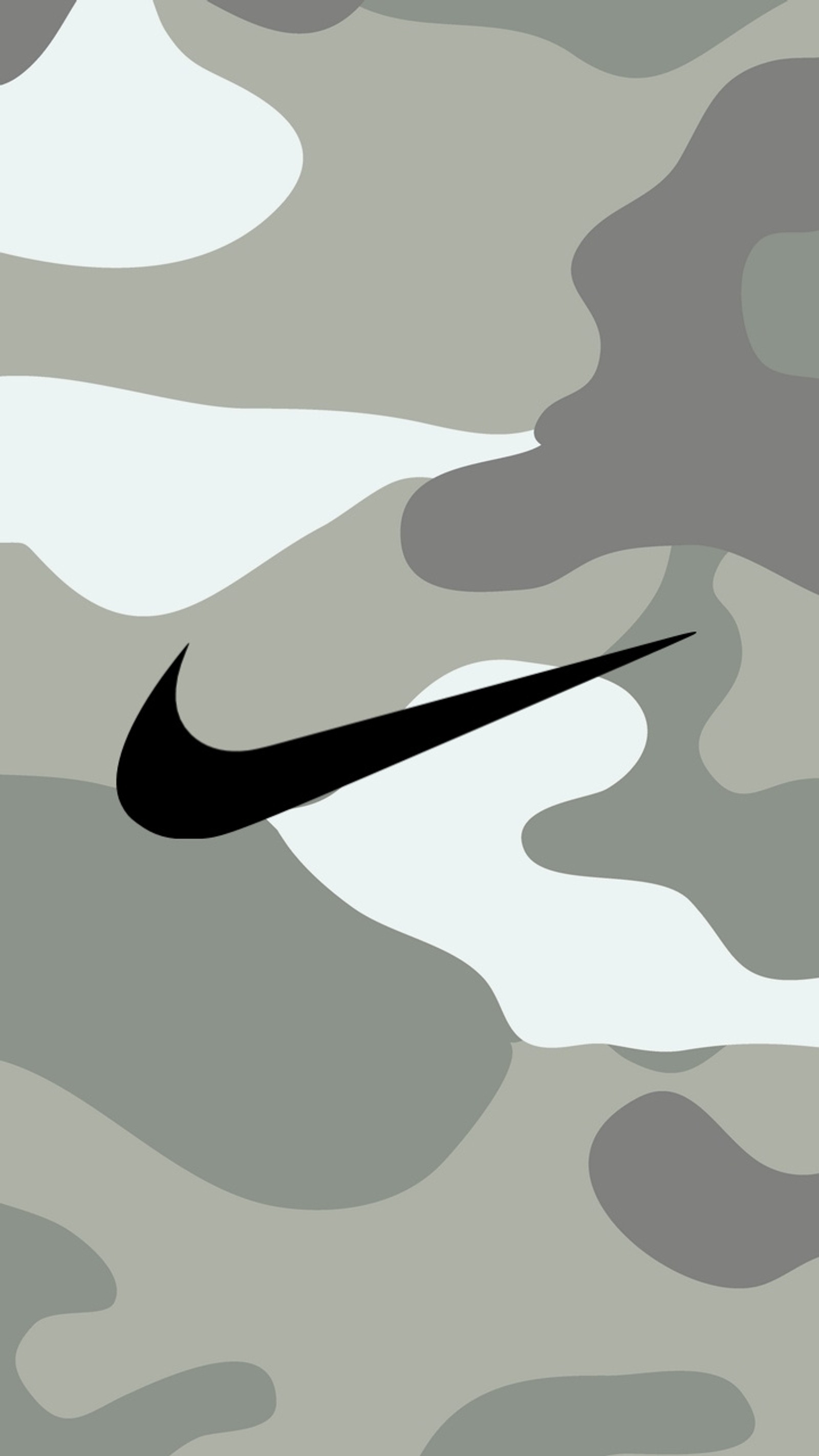 A close up of a black and white nike logo on a camouflage background (camo, nike, nike camo)