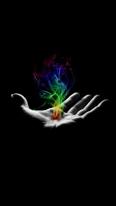 Enchanting Spectrum: A Mystical Hand Embracing Colorful Smoke