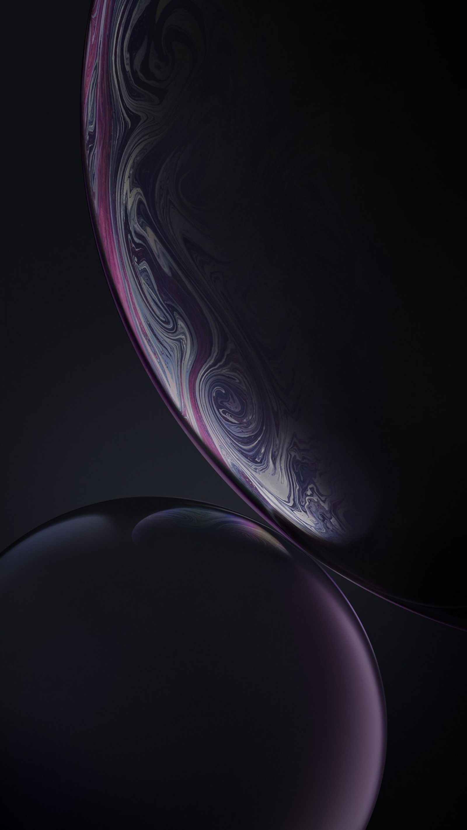 Скачать обои айфон xr сток, iphone xr stock, dark bubbles, яблоко, тёмный