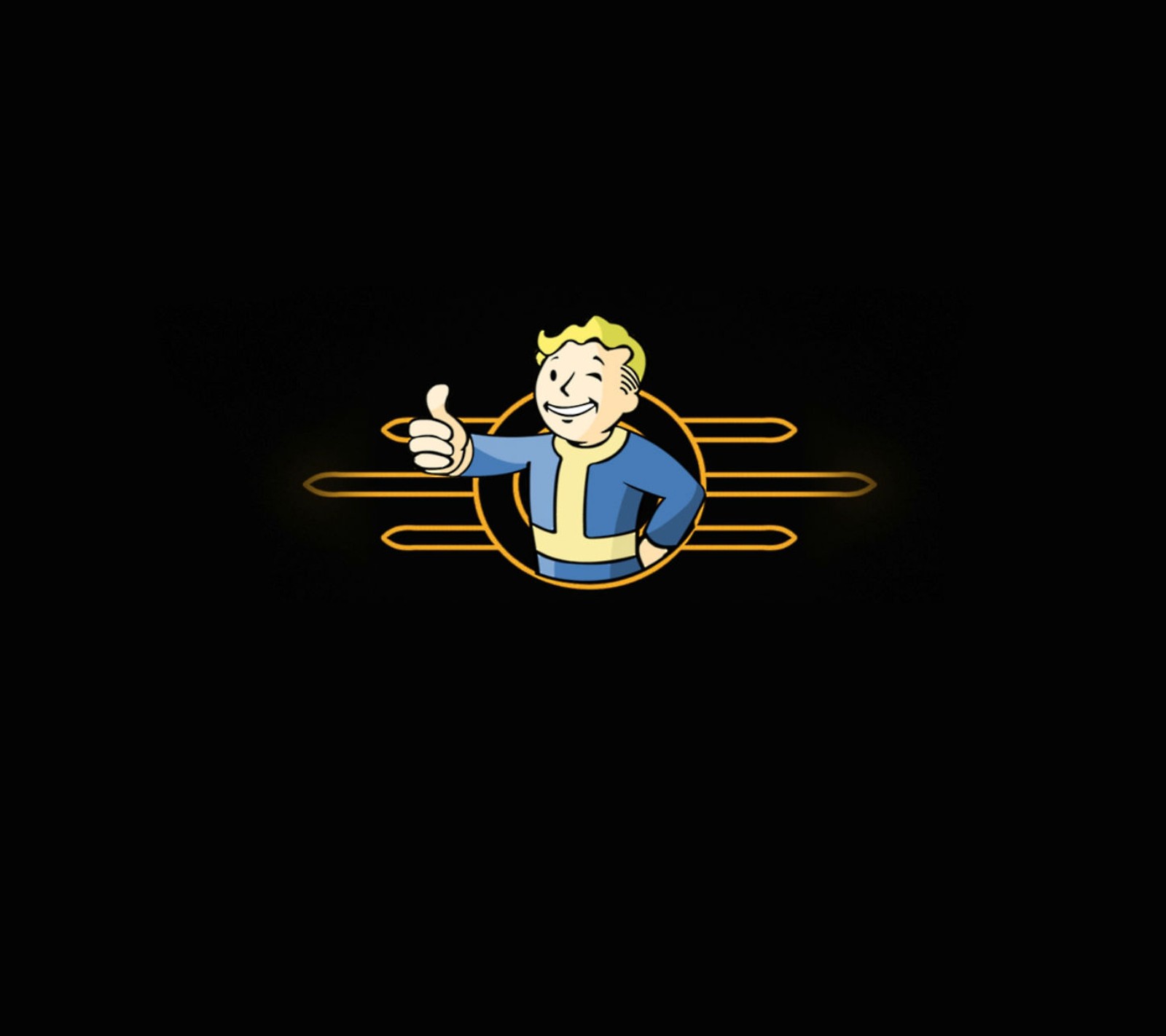 Un primer plano de una persona señalando algo con un fondo negro (bethesda, fallout, fallout 4, juego, logotipo)