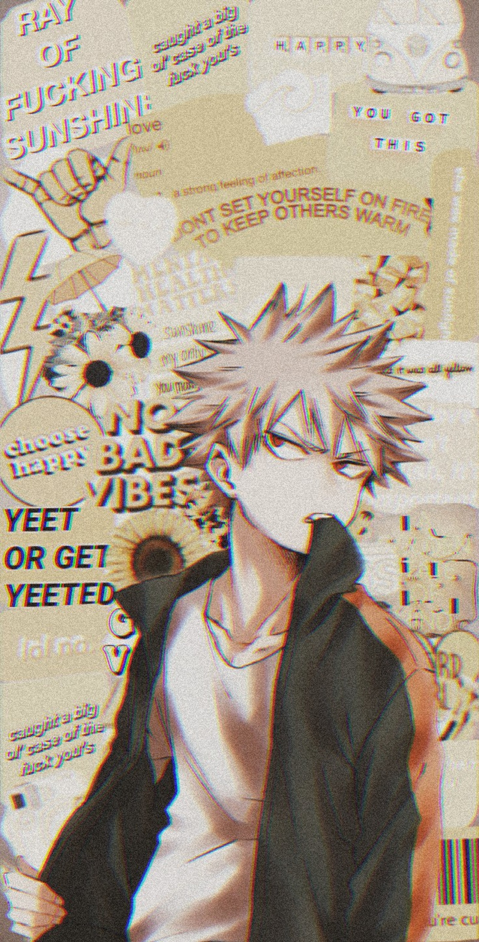 Anime boy with black hair and white shirt and black jacket (bakugo, bnha, boku no hero academia, katsuki bakugo)