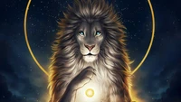 Lion majestueux illuminé par la lumière céleste