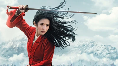 Mulan: Yifei Liu empuña su espada en un paisaje majestuoso