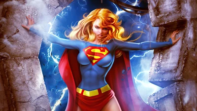 Supergirl Breaking Through: Empowered Heroine in Dynamic Action