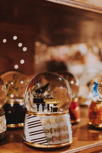 Musical Apple-Themed Snow Globe with Piano