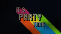 It's Party Time" - Colorful Minimalist Design on Black Background