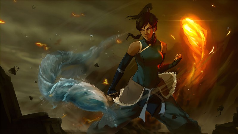 Женщина с мечом и шаром огня в руке (аватар, avatar, легенда о корре, the legend of korra, мультфильм)