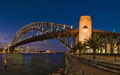 Puente de la Bahía de Sídney por la noche: un impresionante hito que ilumina el horizonte de la ciudad