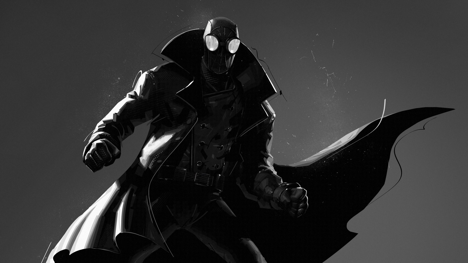 Скачать обои человек паук ночной, spider man noir, человек паук через вселенные, spider man into the spider verse, фильм