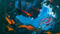 Dynamic Abstract Landscape in Electric Blue and Bold Hues