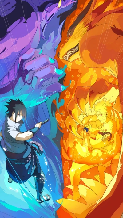 Sasuke and Naruto Confront Legendary Beasts in a Fiery Battle