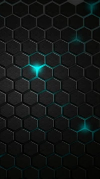 Hexagonal pattern with a black base and glowing blue accents.