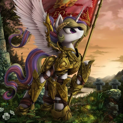 Celestia em armadura majestosa: Guardiã de Equestria