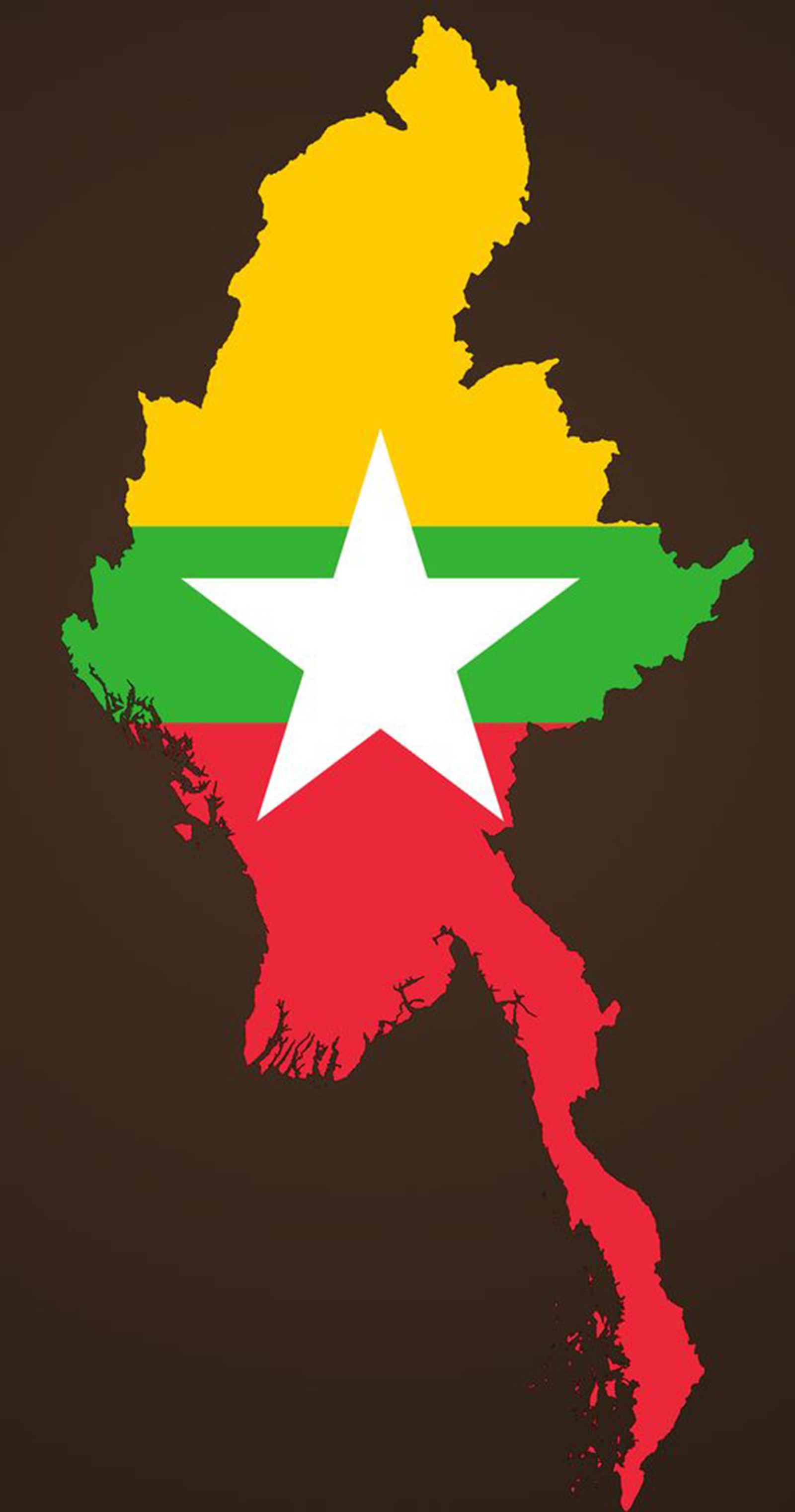 Eine nahaufnahme einer karte von myanmar mit einem stern darauf (fahne, karte, myanmar, myanmar flg, stern)