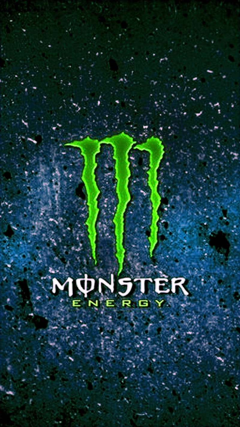 Близкий план логотипа monster energy на синем фоне (бренд, энергия, логотипы, марка, монстр)