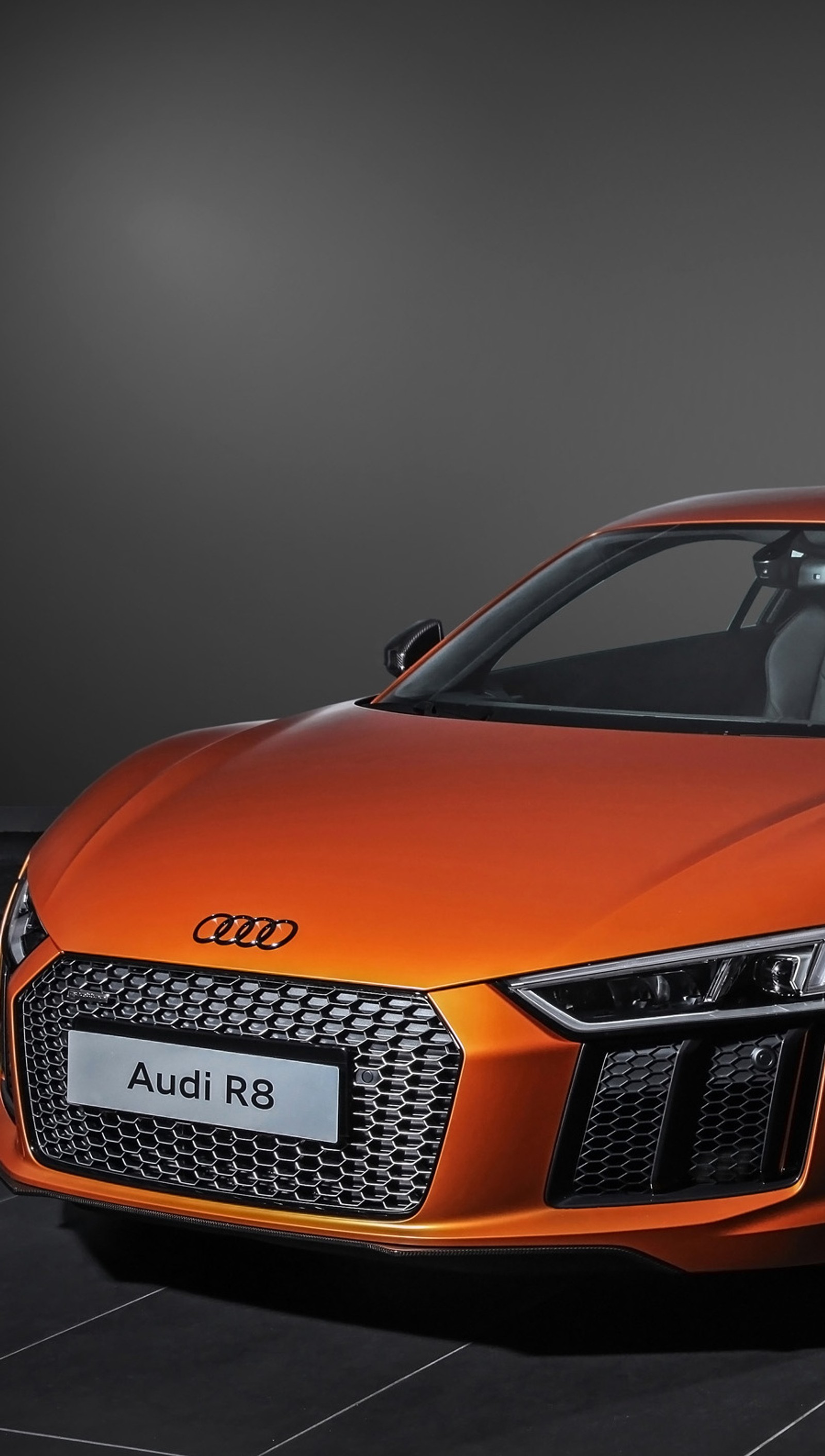 Audi r8 coupe concept car in orange with black background (audi, cars)