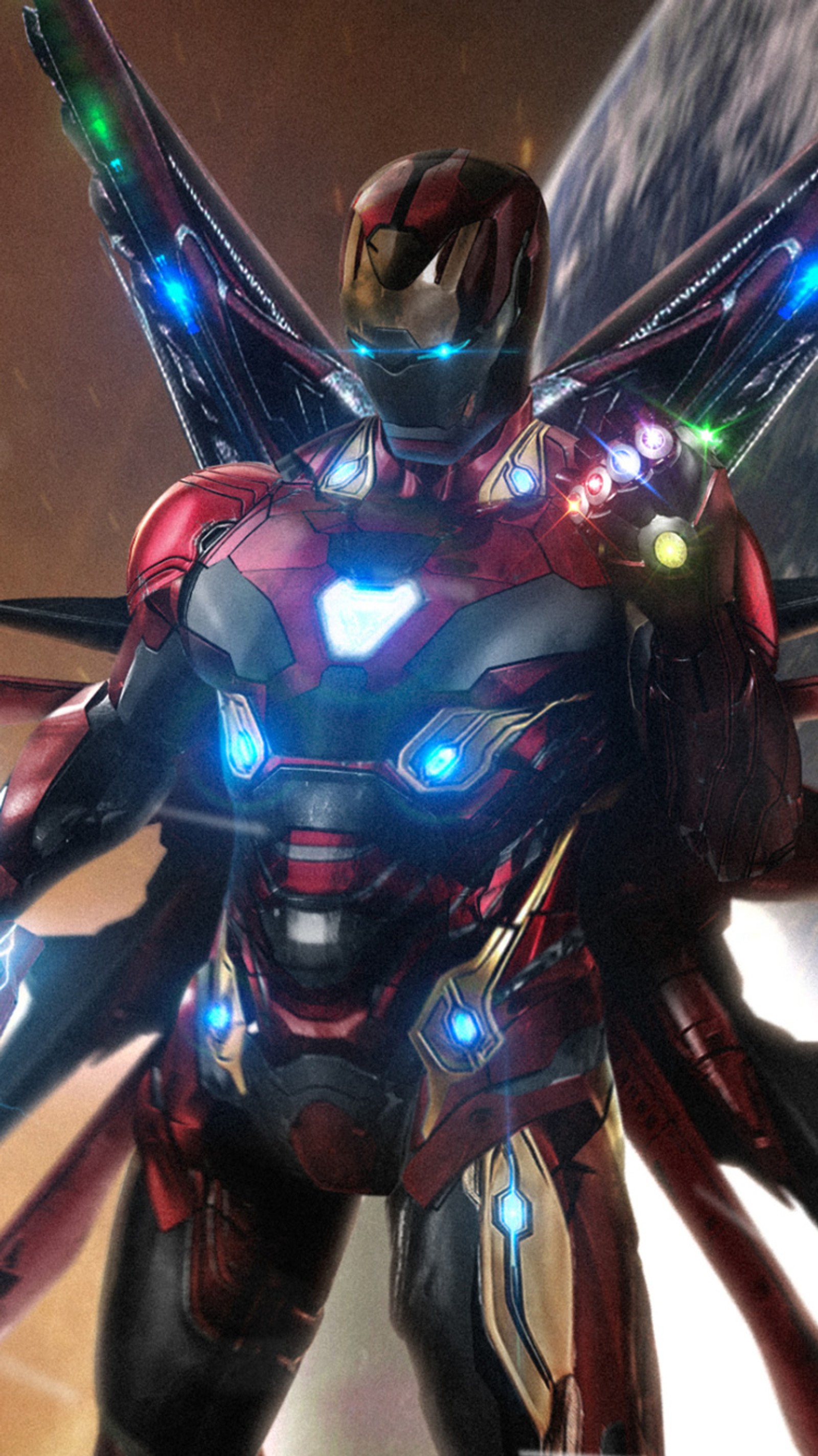 Avengers war machine with glowing arms and glowing eyes (avengers endgame, endgame, iron man)