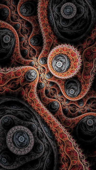 black, fractal art, fractal swirls, other, red