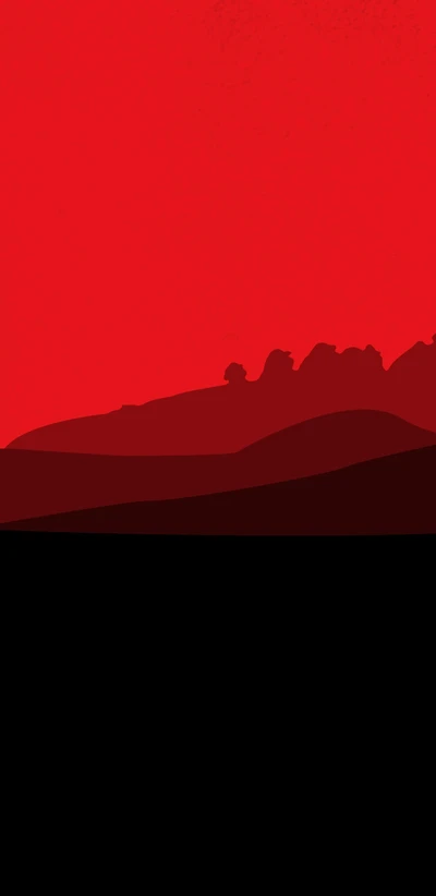 Lever de soleil rouge sur des collines sombres : un paysage AMOLED minimaliste